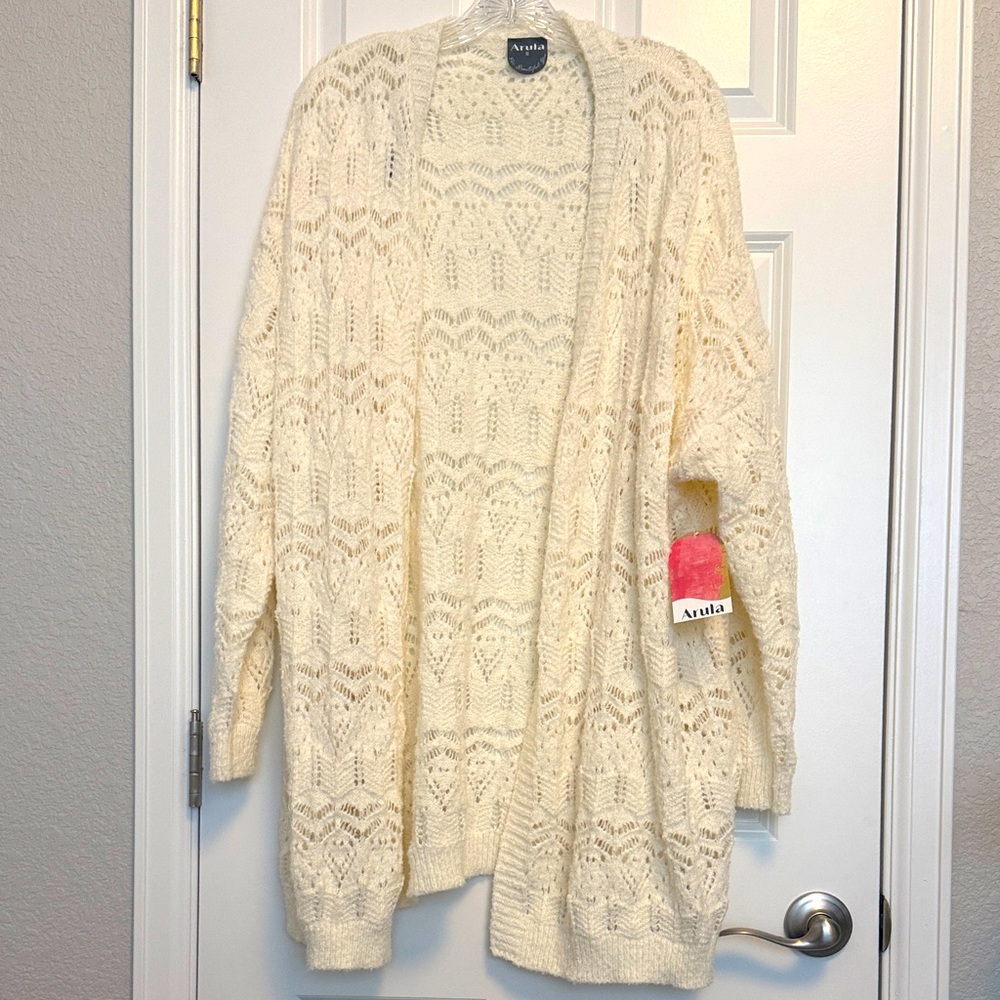 ARULA Cream Open Knit Cardigan, 2X, NWT